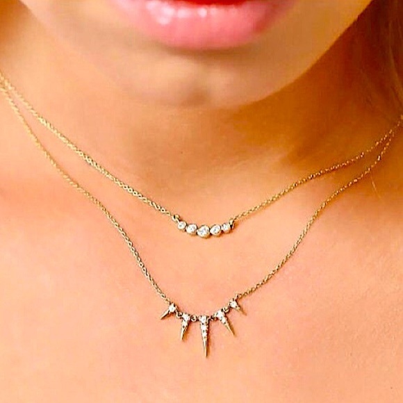 Gold Spike CZ Necklace, Spike Elongate, Minimalist, Dainty Design Fashion - Picture 3 of 9